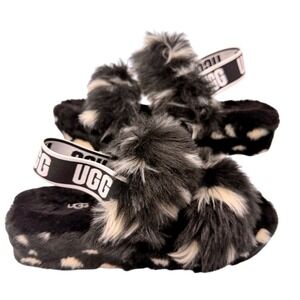 UGG Fuzzy Slingback Platform Sandals Black/Gray Women's US 7 (EU 38)